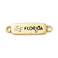 Beach Theme Rack Plating Brass Rectangle Connector Charms, Word Florida Links, Long-Lasting Plated, Cadmium Free & Lead Free, Real 18K Gold Plated, 5.5x21x2mm, Hole: 1.5mm(KK-P261-08A-G13)