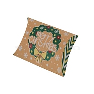 Christmas Theme Cardboard Candy Pillow Boxes, Cartoon Christmas Wreath Candy Snack Gift Box, Green, Fold: 7.3x11.9x2.6cm(CON-G017-02I)