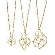 3Pcs 3 Sizes Stainless Steel Macrame Pouch Empty Stone Holder for Necklace Makings, Golden, 17.72~28.19 inch(45~71.6cm), pendant: 22.5~48x14~17.5mm, 1Pc/size(NJEW-JN04822)