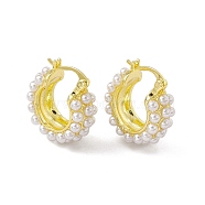 Rack Plating Brass Hoop Earrings for Women, with White Plastic Pearl, Long-Lasting Plated, Lead Free & Cadmium Free, Donut, Real 18K Gold Plated, 22.5x21.5x8.5mm, Pin: 1.3mm(EJEW-M213-28G)