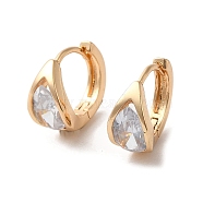 Light Gold Brass Micro Pave Cubic Zirconia Hoop Earrings, Horse Eye, 12.5x7mm(EJEW-C073-09B-KCG)