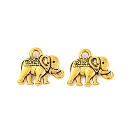 Vintage Elephant Charms, Tibetan Style Alloy Charms, Cadmium Free & Nickel Free & Lead Free, Antique Golden, 12x14x2.5mm, Hole: 1mm(PALLOY-ZN-47017-AG-FF)