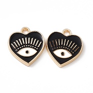 Alloy Enamel Pendants, Golden, Heart with Eye Charm, Black, 14.5x13x1.5mm, Hole: 1.6mm(ENAM-K066-08C)