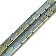 Electroplated Non-magnetic Synthetic Hematite Beads Strands, Square, 2-Hole, Green Plated, 5x5x2mm, Hole: 0.8mm, about 74pcs/strand, 15.75 inch(40cm)(G-G089-B02-15)