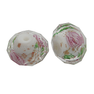 Handmade Gold Sand Lampwork Beads, Inner Flower, Faceted, Rondelle, White, about 10mm in diameter, 8mm thick, hole: 1.5mm(X-L26BN012)