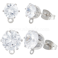 12 Pair 6 Style Diamond Shape Brass Stud Earring Findings, with Cubic Zirconia & 316 Surgical Stainless Steel Pin & Horizontal Loops, with 24Pcs Ear Nuts, Real Platinum Plated, 8~10x6~8x5.5~6mm, Hole: 1mm, Pin: 0.7mm, 6 Pair/style(KK-BBC0012-77)