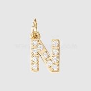 Stainless Steel Cubic Zirconia Pendants with Jump Rings, Real 14K Gold Plated, Long-Lasting Plated, Letter N, 8mm(X-FIND-PW0024-08N)