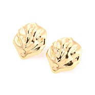 Rack Plating Brass Stud Earring Findings, with Hole, Textured Shell, Real 18K Gold Plated, 20x17.5mm, Hole: 1.2mm, Pin: 0.8mm(KK-M261-46G)