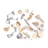 Stainless Steel & Brass Stud Earring Findings, Mixed Shapes, Mixed Style, Mixed Color, 14.5~39x9~29mm, Hole: 0.6mm, Pin: 0.8mm(STAS-XCP0001-26)
