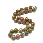 Natural Unakite Beaded Necklaces, with Alloy Lobster Clasps, Round, 18.8 inch~19.2  inch(48~49cm), round: 10mm(NJEW-S404-01)