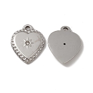 201 Stainless Steel Pendants, Crystal Rhinestone Heart Charms, Stainless Steel Color, 23x18x3mm, Hole: 2mm(STAS-J401-VC723)