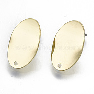 Rack Plating Iron Stud Earring Findings, Cadmium Free & Lead Free, with Steel Pins, Oval, Light Gold, 18x11mm, Hole: 1.2mm, Pin: 0.7mm(IFIN-N008-001-RS)