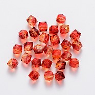 Two Tone Transparent Spray Painted Acrylic Beads, Polygon, FireBrick, 7.5x8x8mm, Hole: 1.8mm(X-ACRP-T005-26H)