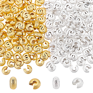DICOSMETIC 200Pcs 2 Colors Textured Brass Crimp Beads Covers, Golden & Silver, 7x4.5mm, Hole: 1.8mm, 100pcs/color(KK-DC0001-22)