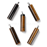 Natural Tiger Eye Pendants, Column Charms with Platinum Plated Brass Snap on Bails, 40.8~42x10~10.5mm, Hole: 7.2x4.2mm(G-E603-02P-03)