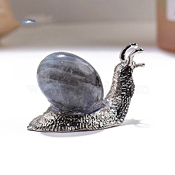 Natural Labradorite Ornament, with Metal Snail Holder for Home Office Desktop Feng Shui Ornament, 45x26x30mm(PW-WG59846-04)