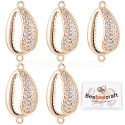 Brass Micro Pave Clear Cubic Zirconia Connector Charms, Shell Shape, Real 18K Gold Plated, 21x11x3.5mm, Hole: 1.2mm, 10pcs/box(KK-BBC0003-33)