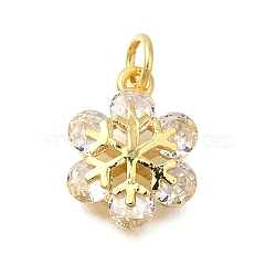 Rack Plating Brass Micro Pave Cubic Zirconia Pendants, Lead Free & Cadmium Free, Long-Lasting Plated, Flower, Real 18K Gold Plated, 15x11.5x4.5mm, Hole: 3.5mm(KK-I716-02G)