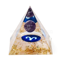 Orgonite Pyramid Resin Energy Generators, Reiki Natural Amethyst Beads Inside for Home Office Desk Decoration, Aries, 59.5x59.5x59.5mm(DJEW-D013-05J)