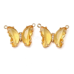 Brass Pave Faceted Glass Connector Charms, Golden Tone Butterfly Links, Gold, 17.5x23x5mm, Hole: 0.9mm(FIND-Z020-03O)
