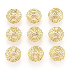 Iron Wire Pendants, Spiral Bead Cage Pendants, Round, Golden, 30x24mm, Hole: 7mm(X-IFIN-Q125-02C-A-G)