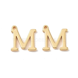 Brass Pendants, Real 18K Gold Plated, Letter M, 9.5x9x1.3mm, Hole: 0.8mm(KK-R164-01M-G)