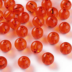 Transparent Acrylic Beads, Round, Dark Orange, 10x9mm, Hole: 2mm(X-MACR-S370-A10mm-726)