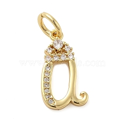 Brass Micro Pave Cubic Zirconia Pendants, with Jump Ring, Letter U, 16.5x9x2mm, Ring: 6x1mm, Inner Diameter: 4mm(KK-M273-01G-U)