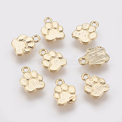 Brass Charms, Dog Paw Prints, Nickel Free, Real 18K Gold Plated, 9x6.5x1mm, Hole: 1mm(X-KK-T020-91G)
