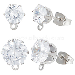 12 Pair 6 Style Diamond Shape Brass Stud Earring Findings, with Cubic Zirconia & 316 Surgical Stainless Steel Pin & Horizontal Loops, with 24Pcs Ear Nuts, Real Platinum Plated, 8~10x6~8x5.5~6mm, Hole: 1mm, Pin: 0.7mm, 6 Pair/style(KK-BBC0012-77)