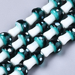 Mushroom Handmade Lampwork Beads Strands, Teal, 16x12mm, Hole: 2mm, about 20pcs/strand, 13.7 inch(X-LAMP-R116-14)