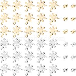 Unicraftale 80Pcs 2 Colors 201 Stainless Steel Stud Earrings Findings with 304 Stainless Steel Pin and Loop, with 80Pcs Stainless Steel Ear Nuts, Flower, Mixed Color, 11.5x9mm, Hole: 1.2mm, Pin: 0.7mm, 40pcs/color(STAS-UN0035-57)