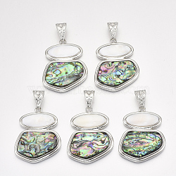 Mixed Shell Big Pendants, with Alloy Findings and Resin Bottom, Colorful, 56x44x5.5mm, Hole: 15.5x7mm(SHEL-S275-49B)