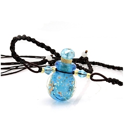 Lampwork Perfume Bottle Necklaces with Ropes, Bottle, Deep Sky Blue, 22.05~28.35 inch(56~72cm), Pendant: 22x17mm, Capacity: 1ml(0.03fl. oz)(PW-WG33753-06)