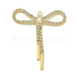 Brass Rhinestone Pendants, Bowknot, Clear, 40x34.5x3mm, Hole: 1.6mm(KK-I715-14G-01)