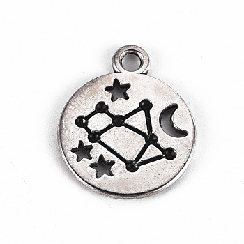 Tibetan Style Alloy Pendants, Lead Free & Cadmium Free, Flat Round with Moon and Star, Antique Silver, 16.5x13.5x1mm, Hole: 1.5mm, about 500cs/500g