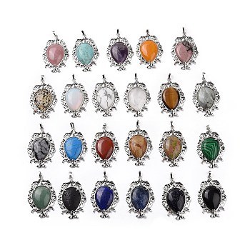 Natural & Synthetic Mixed Gemstone Big Pendants, Teardrop Charms, with Rack Plating Platinum Tone Brass Findings, 56x37x8mm, Hole: 7x4.5mm
