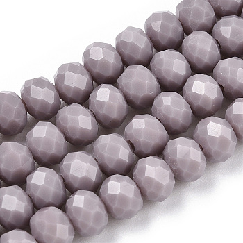 Opaque Solid Color Glass Beads Strands, Imitation Jade Beads, Faceted, Rondelle, Rosy Brown, 6x5mm, Hole: 1mm, about 86~88pcs/strand, 16.14~16.54 inch(41~42cm)