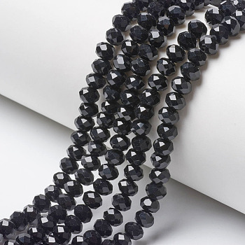 Opaque Solid Color Glass Beads Strands, Faceted, Rondelle, Black, 3.5x3mm, Hole: 0.4mm, about 113~115pcs/strand, 32~33cm