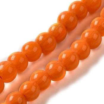 Handmade Lampwork Beads, Round, Orange, 7~7.5x6~6.5mm, Hole: 1.2mm, about 102~104pcs/strand, 25.59~26.38''(65~67cm)