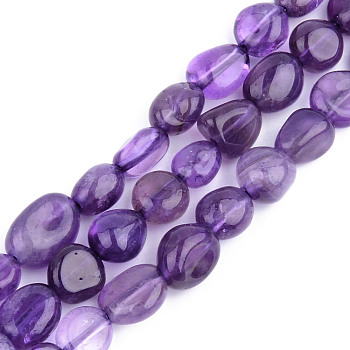 Natural Amethyst Beads Strands, Tumbled Stone, Nuggets, 5~13x5~10x3~8mm, Hole: 1mm, about 40~60pcs/strand, 14.57 inch~15.74 inch(37~40cm)