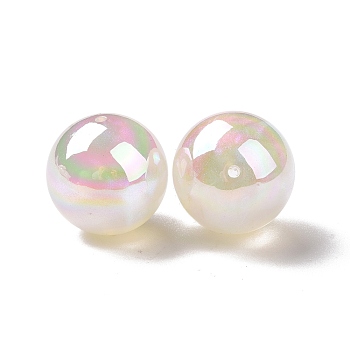 ABS Plastic Beads, AB Color Plated, Round, White, 16mm, Hole: 1.5mm