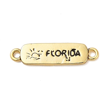 Beach Theme Rack Plating Brass Rectangle Connector Charms, Word Florida Links, Long-Lasting Plated, Cadmium Free & Lead Free, Real 18K Gold Plated, 5.5x21x2mm, Hole: 1.5mm