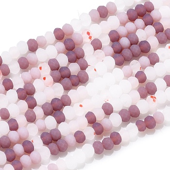 Faceted Glass Beads Strands, Frosted, Rondelle, Old Rose, 2.5~3.2x1.8~2.6mm, Hole: 0.8mm, about 185~186pcs/Strand, 15.55~15.75 inch(39.5~40cm)