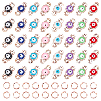 160Pcs 8 Colors CCB Enamel Links Connectors, with Brass Jump Rings, Evil Eye, Mixed Color, 14x7x3.5mm, Hole: 1.8mm, 20pcs/color