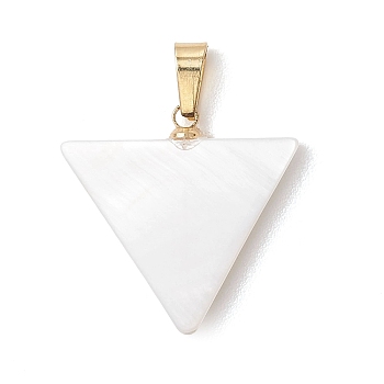 Natural Freshwater Shell Pendants, Geometric Charms with 304 Stainless Steel Snap on Bails, Golden, White, Triangle, 21x22x3mm, Hole: 5.5x3mm