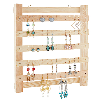 5-Tier Wall-Mounted Wood Earring Display Stand, Jewelry Organizer Holder for Earring Storage, BurlyWood, 28x3x30.5cm, Hole: 1.5mm