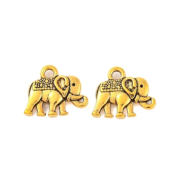 Vintage Elephant Charms, Tibetan Style Alloy Charms, Cadmium Free & Nickel Free & Lead Free, Antique Golden, 12x14x2.5mm, Hole: 1mm