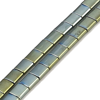 Electroplated Non-magnetic Synthetic Hematite Beads Strands, Square, 2-Hole, Green Plated, 5x5x2mm, Hole: 0.8mm, about 74pcs/strand, 15.75 inch(40cm)