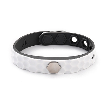 Flat Silicone Cord Bracelets, Hexagon Beads Adjustable Bracelet for Men Women, White, 9.92 inch(25.2cm)